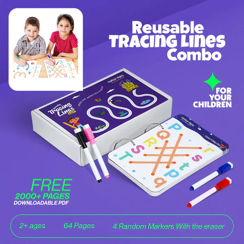 Mumma Mall - Reusable Tracing Book With 64 Pages + FREE Learning 2000+ pages PDF worksheet for kids📚