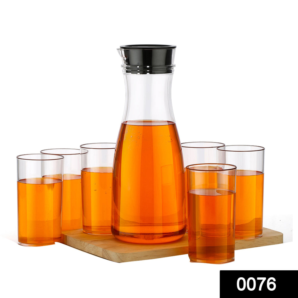 076_transparent unbreakable water juicy jug and 6 pcs glass combo set for dining table office restaurant pitcher