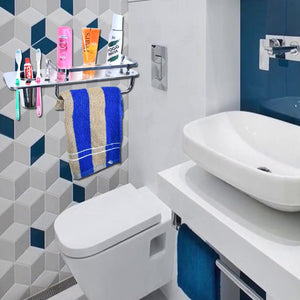 3259 stainless steel 3 in 1 multipurpose bathroom shelf rack towel rod tumbler holder with brush hanger bathroom accessories