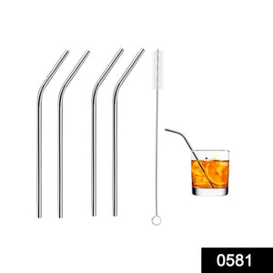 581 stainless steel straws brush 4 bent straws 1 brush 5pcs