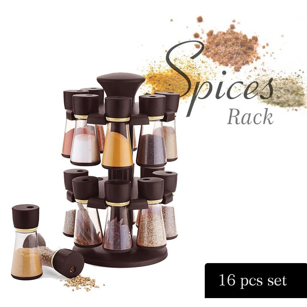 ambitionofcreativity in condiment set spice rack premium multipurpose revolving plastic spice rack masala organiser 16 pcs set