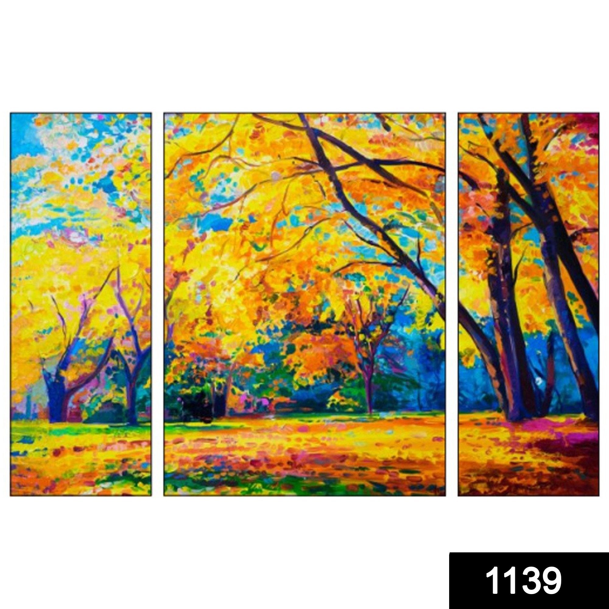1139 3 pcs multicolor wooden floral design for wall art