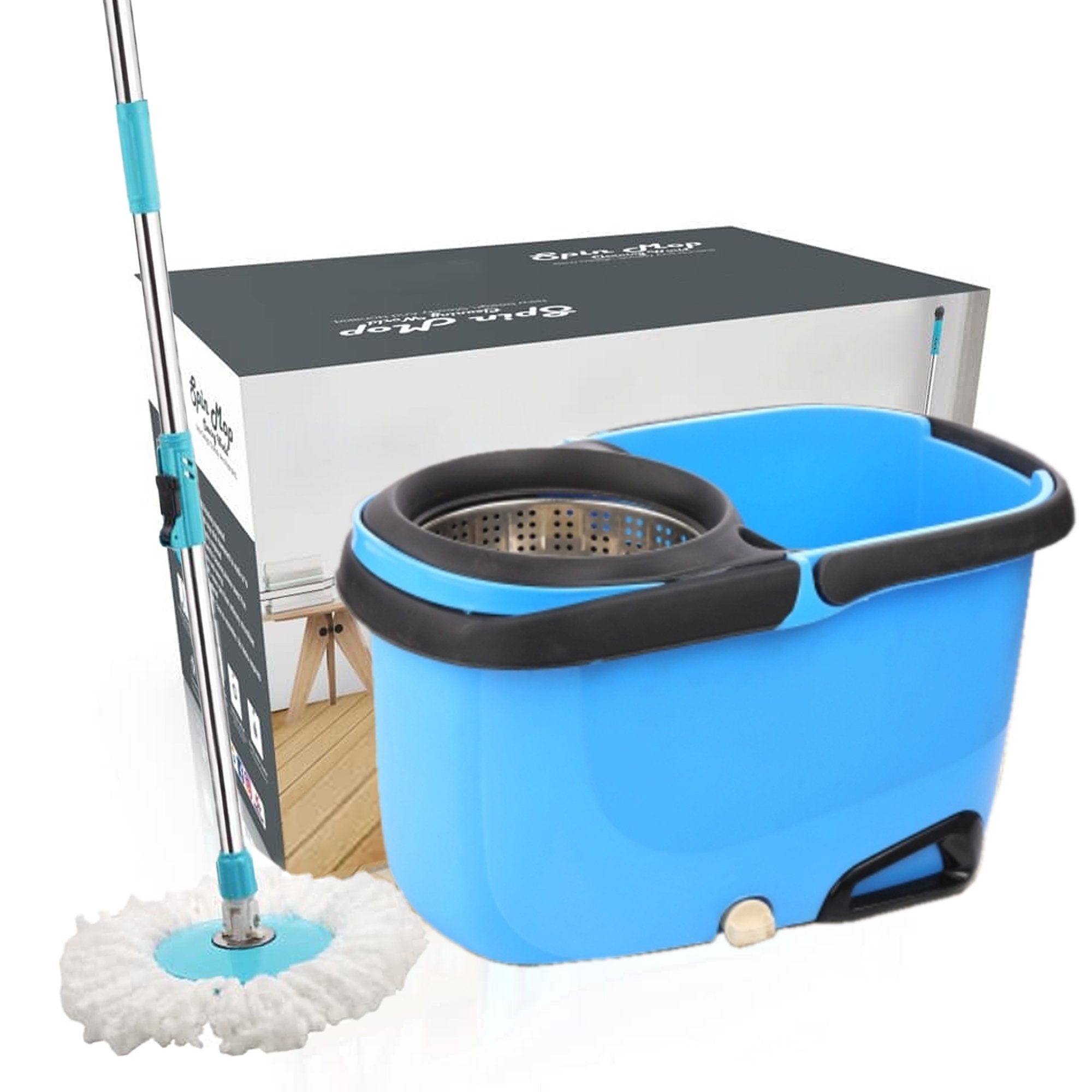 1159 heavy duty microfiber spin mop with plastic bucket multicolour