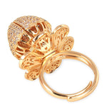 Gold-Plated & White AD-Studded Rotating Adjustable Finger Ring