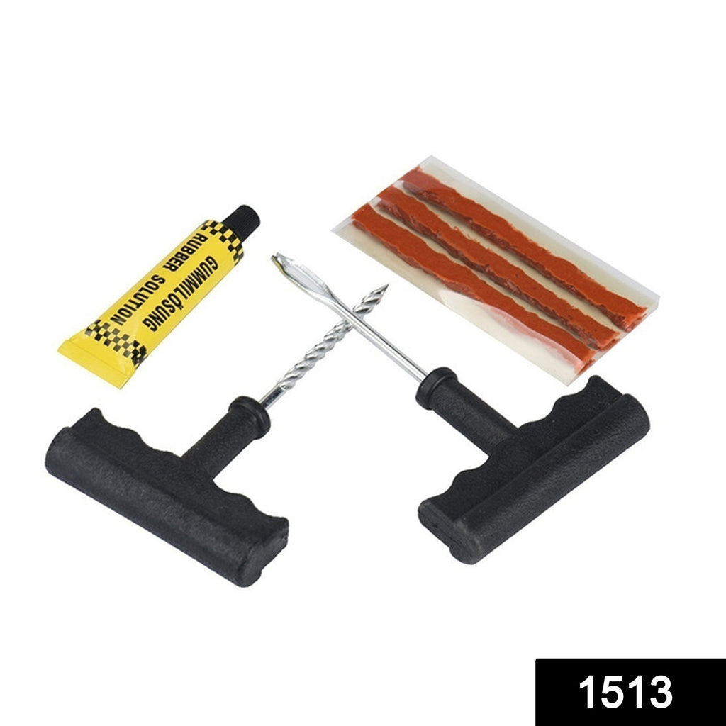 1513 puncture repair kit tubeless tyre full set with nose pliers rubber cement and extra strips for cars bikes