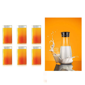 076_transparent unbreakable water juicy jug and 6 pcs glass combo set for dining table office restaurant pitcher