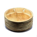 3209 disposable round shape 3 section eco friendly areca palm leaf plate 12x12 inch pack of 25