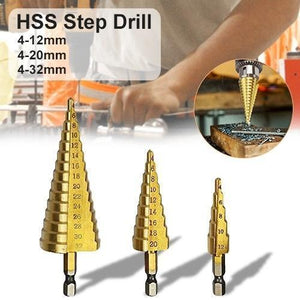 power tool 3x large hss steel step cone drill titanium bit set hole cutter 4 12 20 32mm