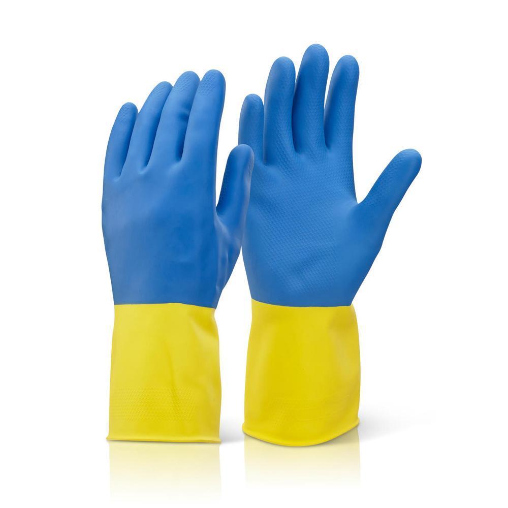 0671 - Dual Color Reusable Rubber Hand Gloves (Yellow + blue) - 1 pc