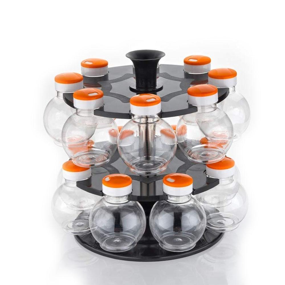 2015_multipurpose revolving plastic spice rack set 16pcs