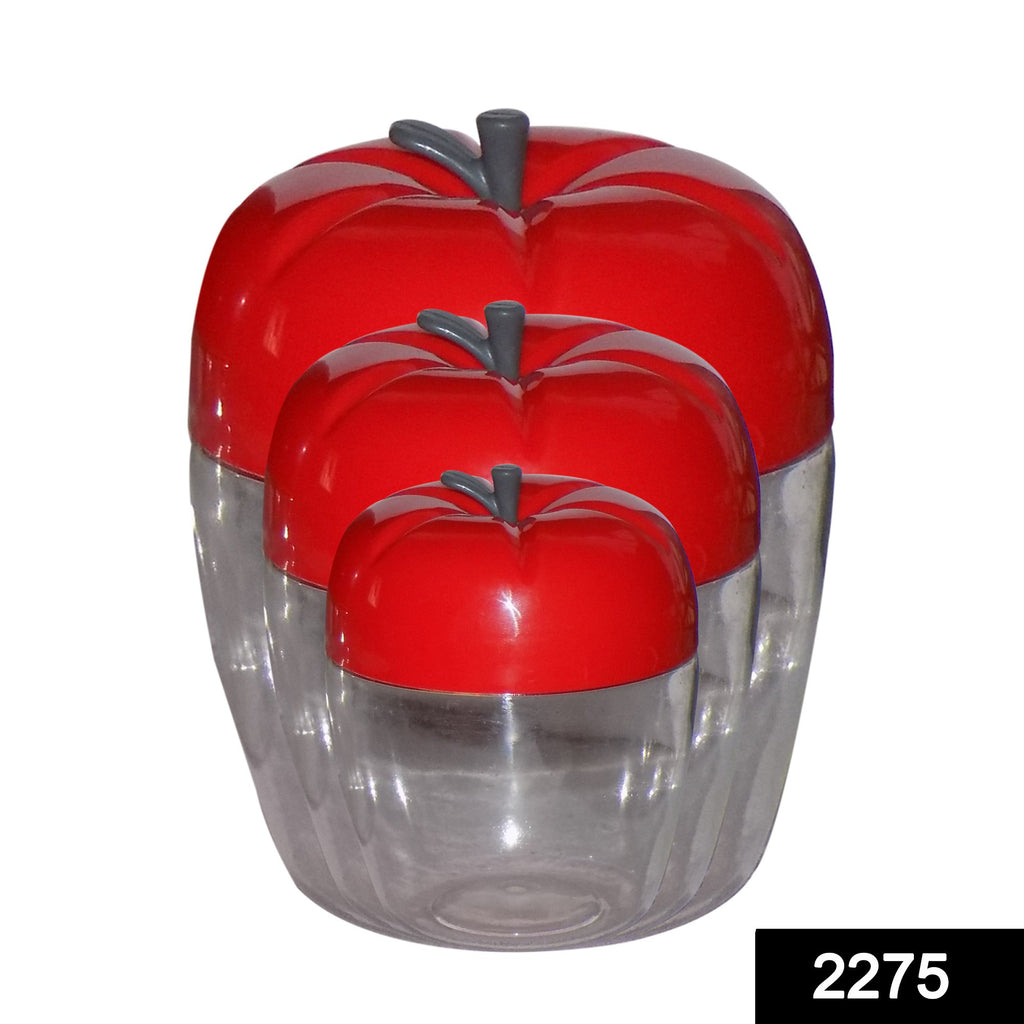 2275 apple shape plastic container 3 pcs set 1500ml 800ml 500ml