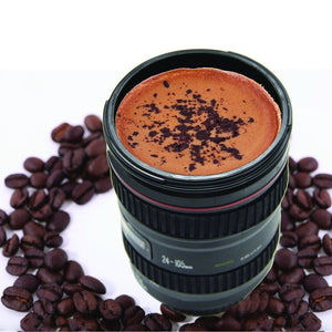 0720 camera lens shaped coffee mug flask with lid