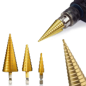 power tool 3x large hss steel step cone drill titanium bit set hole cutter 4 12 20 32mm