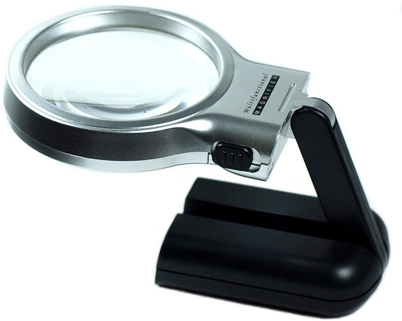 528 multifunctional 3 in 1 hand held folding lighted high powered magnifier glass with 3x zoom and 2 led lights