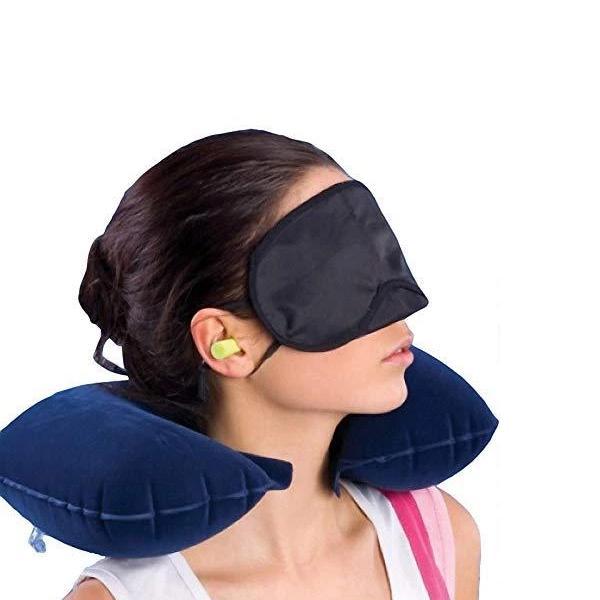 buyerzone cotton and polyester 3 in 1 air travel kit with pillow ear buds and eye maskassorted 1