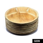 3209 disposable round shape 3 section eco friendly areca palm leaf plate 12x12 inch pack of 25