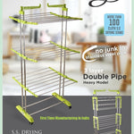 733 3 layer heavy duty stainless steel double pole foldable cloth dryer clothes drying stand