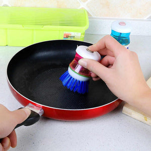 Kitchen Dish Washing Brush With Soap Dispenser Palm Liquid Refill