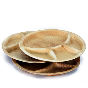 3209 disposable round shape 3 section eco friendly areca palm leaf plate 12x12 inch pack of 25