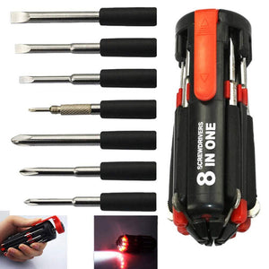 8 in 1 multi function screwdriver kit with led portable torch multicolour medium
