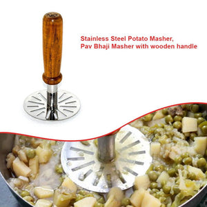 ambitionofcreativity in kitchen tools stainless steel potato masher pav bhaji masher with wooden handle