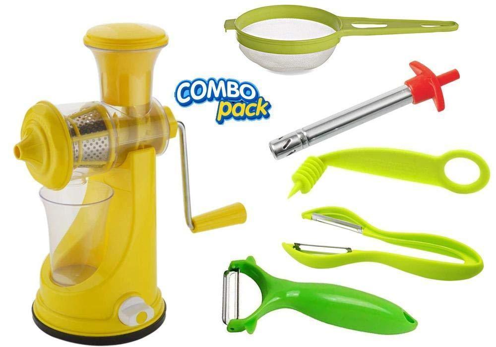 Kitchen combo - Manual Fruit Juicer, Vegetables Spiral Cutter, Gas Lighter, Big Tea Strainer Sieve/Chai Chalni with Single sided & Double sided peeler (6 pcs) - Ambitionofcreativity.in - Combo - Your Brand