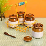 250 ML-Ceramic Handmade Pickle Jar Set with Lid(Pack of 4)