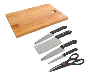 Stainless Steel Kitchen Knife Set with Wooden Chopping Board