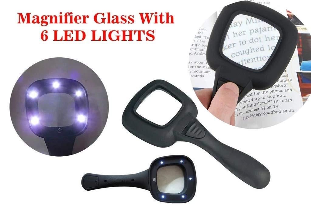 office supply hand held optical grade magnifying glass with 6 led lights