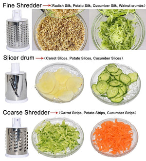 darkpyros 4 in 1 vegetable grater mandoline slicer rotary drum fruit cutter cheese shredder thick and thin slicer and first time in india with 4 attached colorful drum with stainless steel rotary blades1 unit