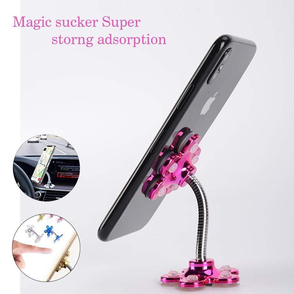 natation mini flower shape cellphone holder car mount sucker stand 360 rotatable multi angle phone metal magic suction cup mobile holder compatible with universal smartphones multicolored