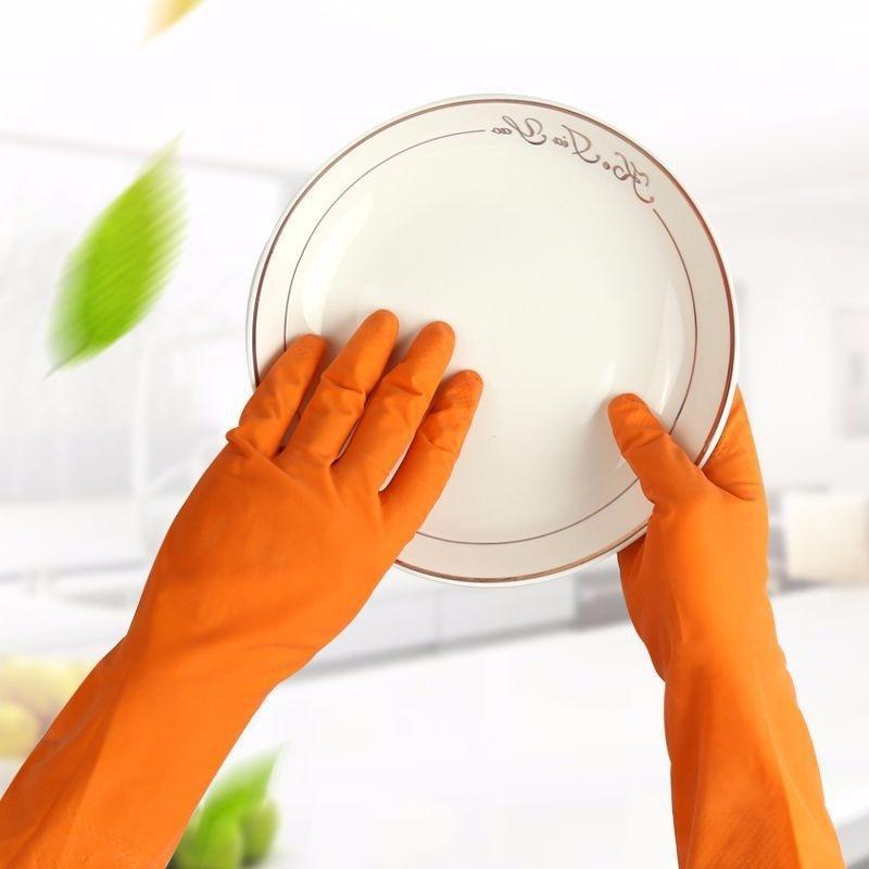 0664 - Flock line Reusable Rubber Hand Gloves (Orange) - 1pc