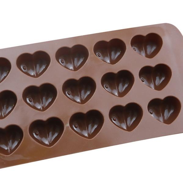 1187 food grade non stick reusable silicone heart shape 15 cavity chocolate molds baking trays