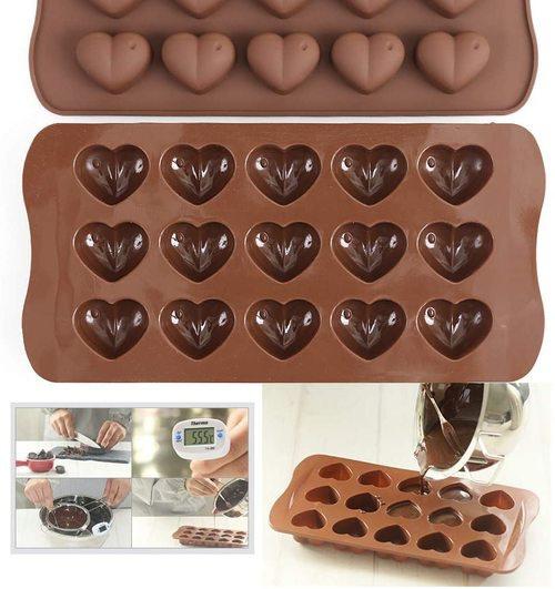 1187 food grade non stick reusable silicone heart shape 15 cavity chocolate molds baking trays