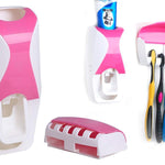 pastic automatic toothpaste dispenser tooth brush holder multicolour with toothbrush