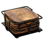 Wooden Coaster Set with Decorative Iron Holder (Square)