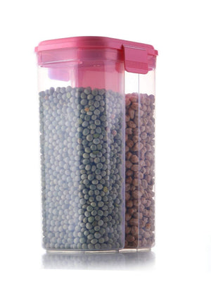 2146 plastic 2 sections air tight transparent food grain cereal storage container 2 ltr