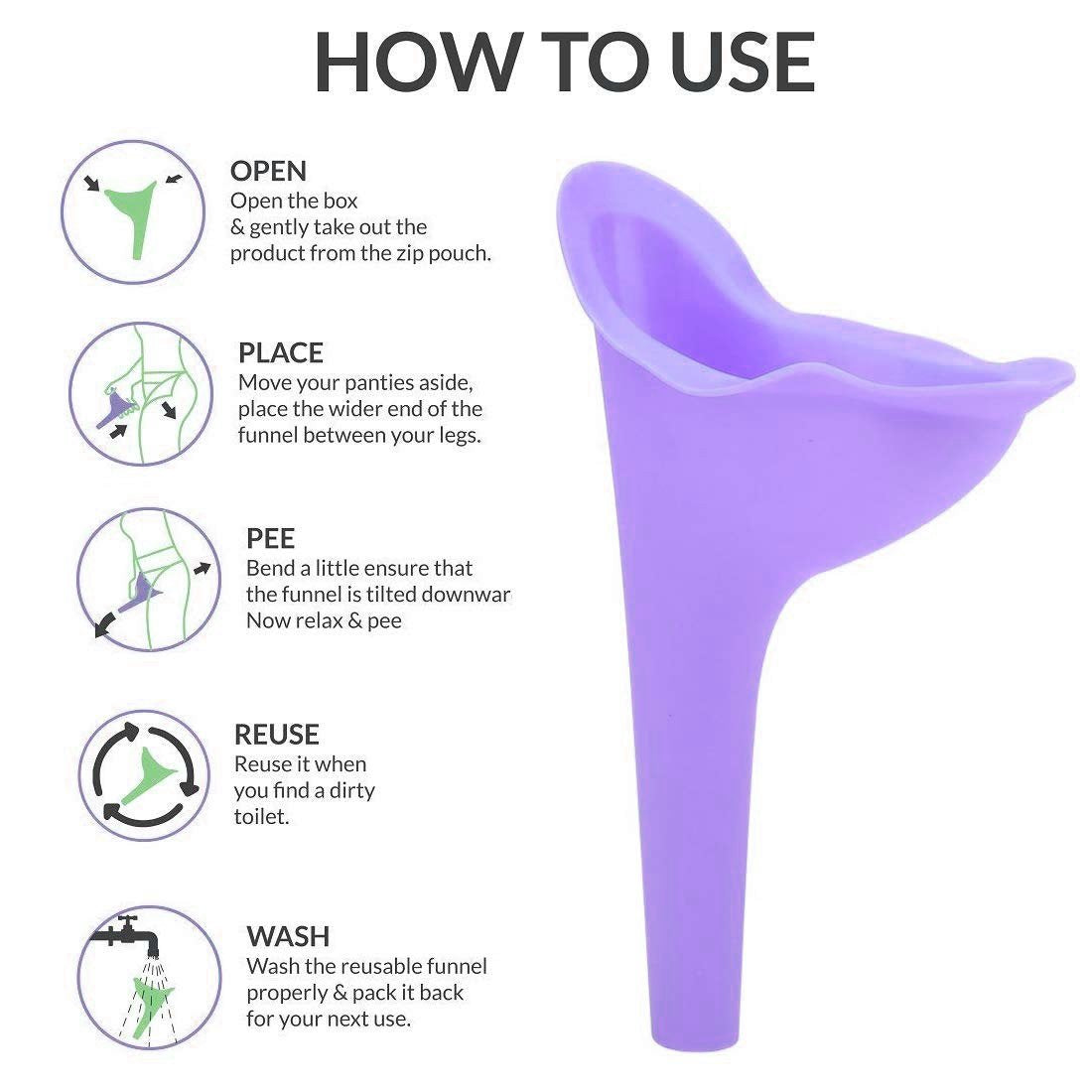 1307 stand and pee reusable portable urinal funnel for women