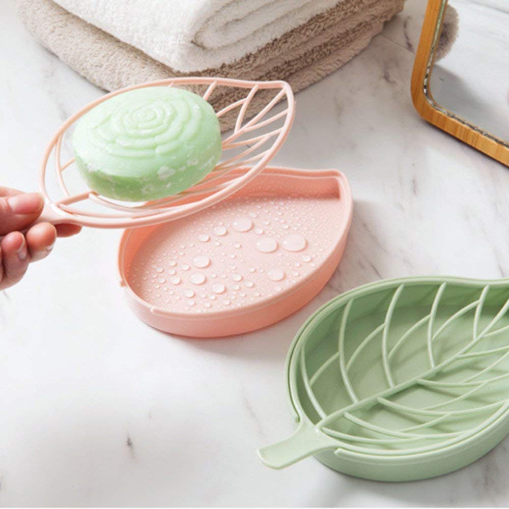 Leaf Shaped Soap Dish Holder with Drain Tray (Pack of 3)