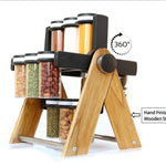 Wooden Revolving Spice Rack (Brown) (Set of 12)