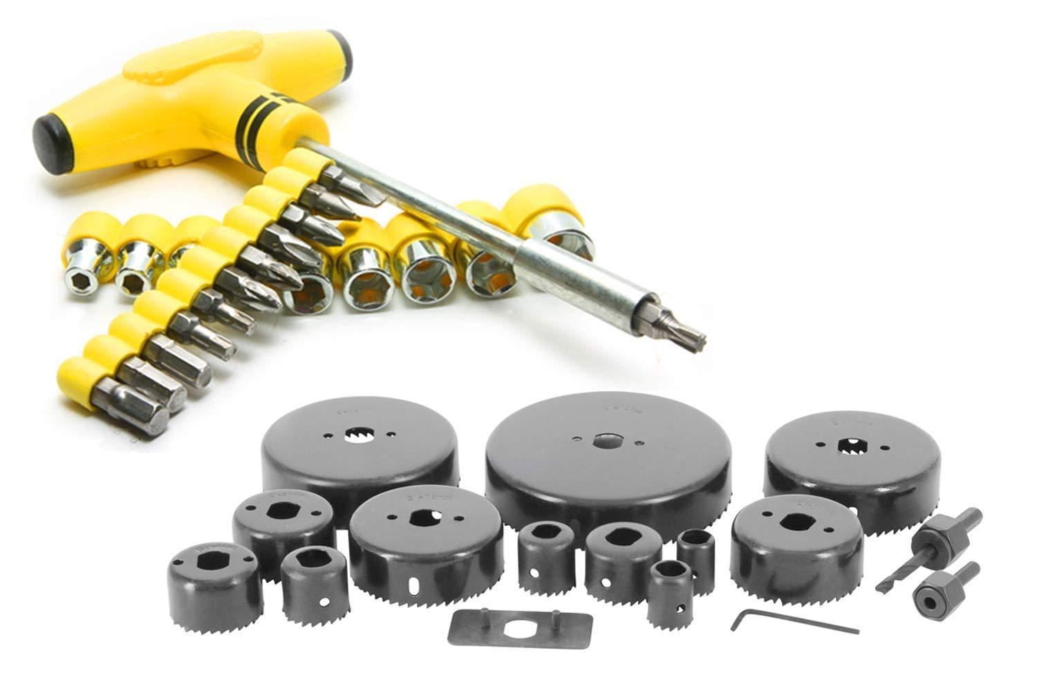 Professional Tools- 16 pcs Heavy Duty Hole Saw Cutter Set Cutting Tool with 24 pcs Tspanner Socket Set