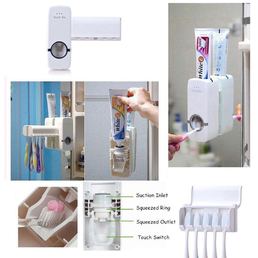 buyerzone toothpaste dispenser and tooth brush holder for home bathroom accessories 1