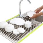 Roll-up Dish Drying Foldable Rack, Stainless Steel Kitchen Dish Rack Over Sink Mat