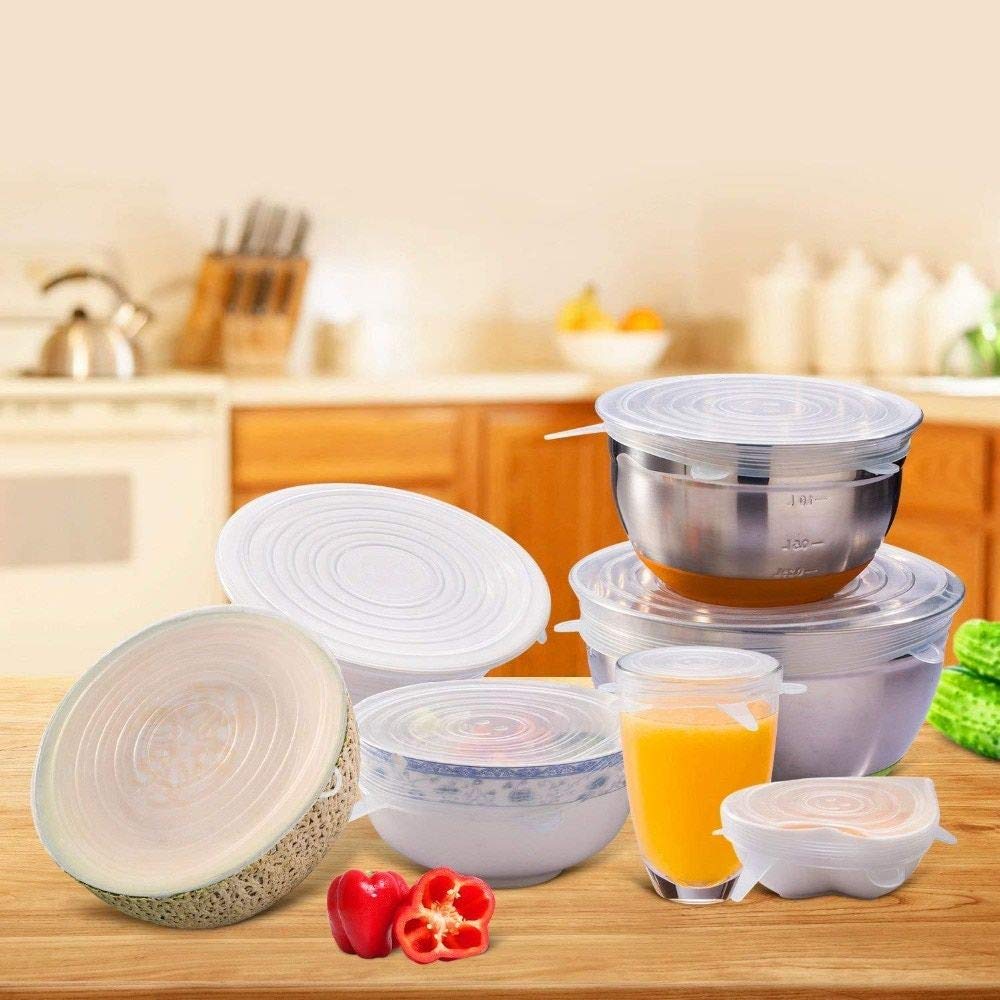 2154 premium silicone stretch lids reuseable microwave safe flexible covers set of 6