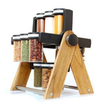 Wooden Revolving Spice Rack (Brown) (Set of 12)