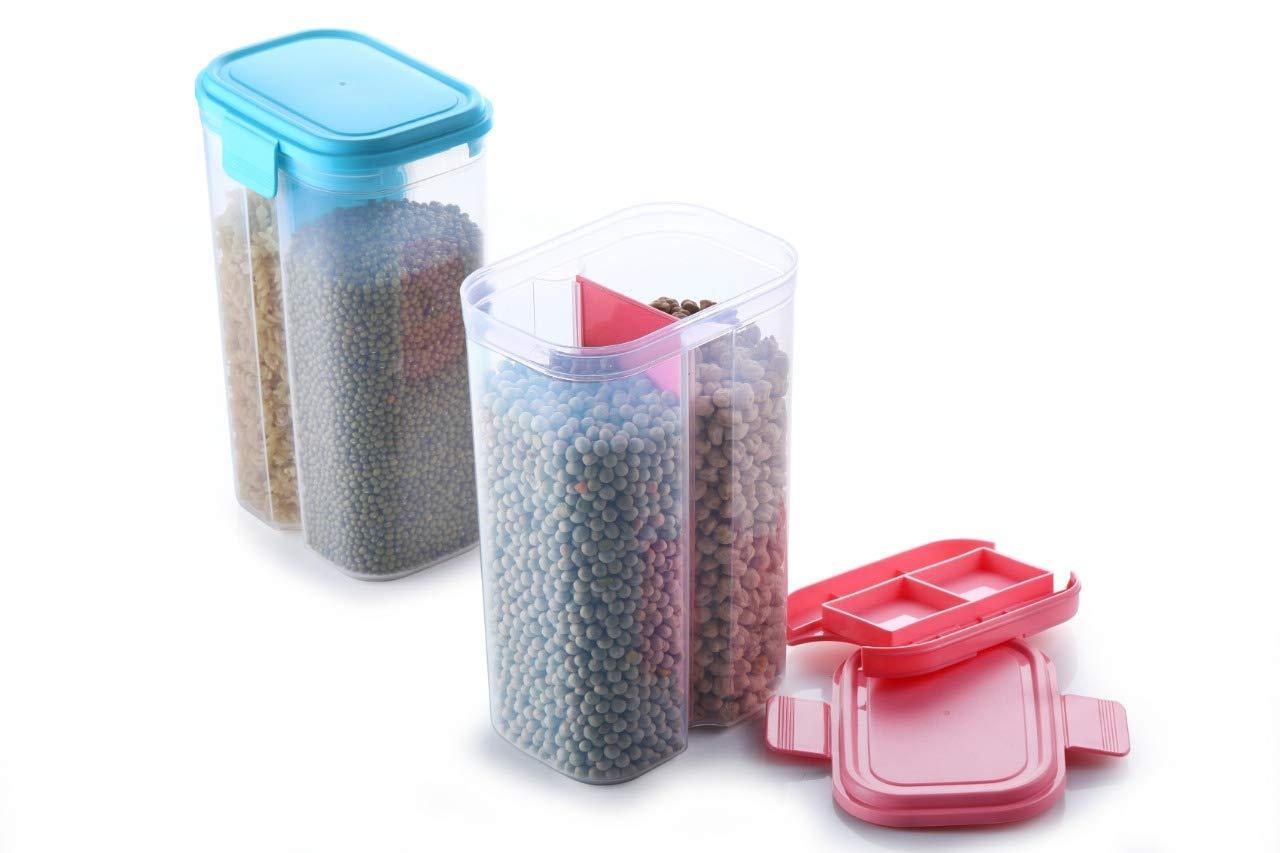 2 Sections Air Tight Transparent Food Grain Cereal Dispenser