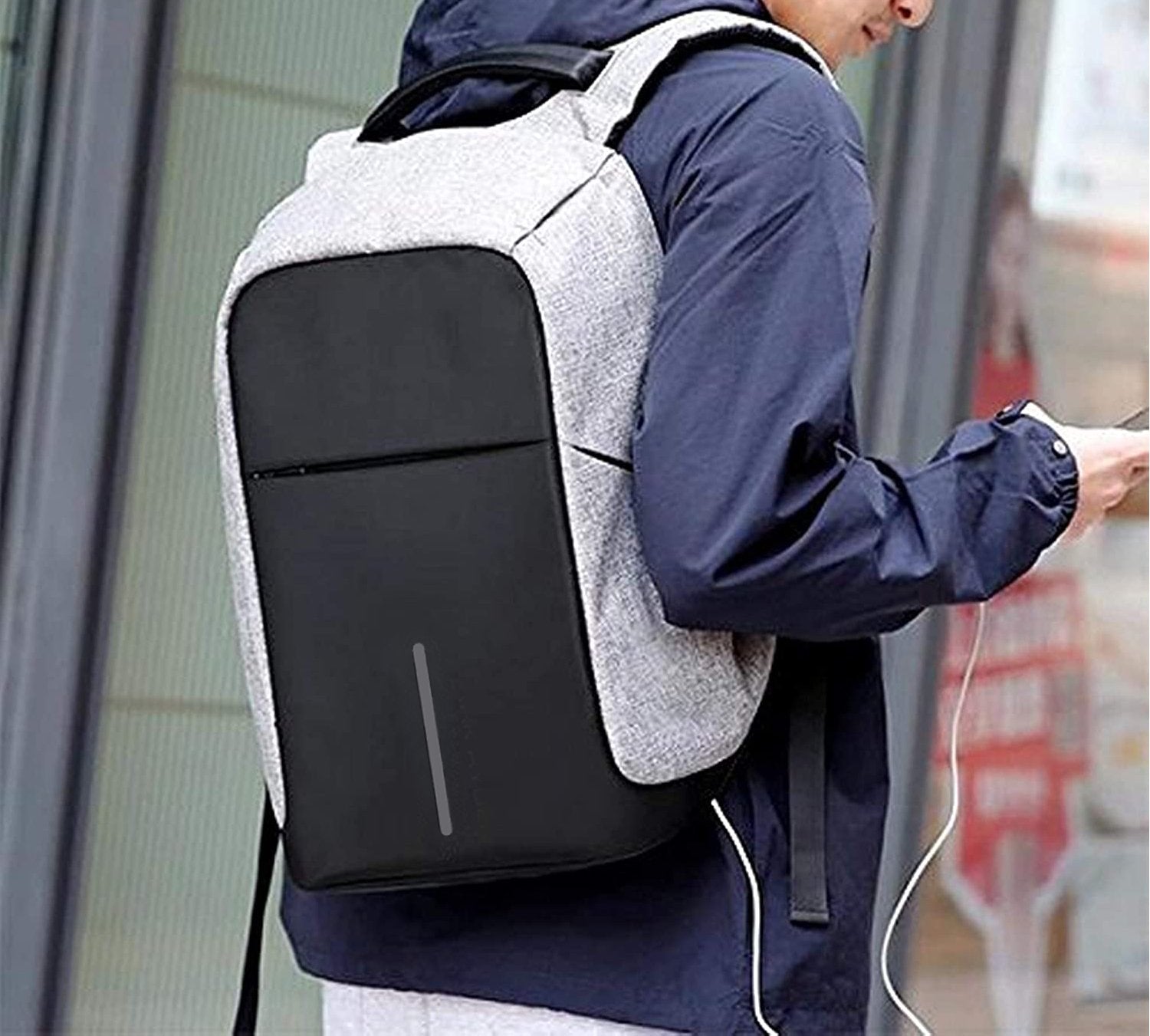 1208 smart grey laptop backpack with usb plug charging port