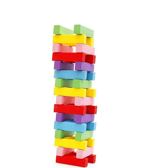 3902 Wooden Blocks, Colorful Wooden Tumbling Tower, Stacking and Block Toys with Dices for Kids Adults (54 Pcs)