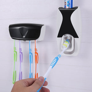 pastic automatic toothpaste dispenser tooth brush holder multicolour with toothbrush