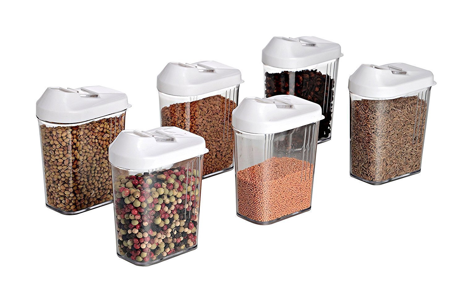 ambitionofcreativity in plastic cereal dispenser easy flow storage jar with lid for cereals rice and pulses 750ml set of 6